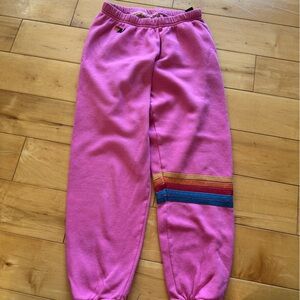 Aviator Nation Pink Joggers with Multicolor Stripes